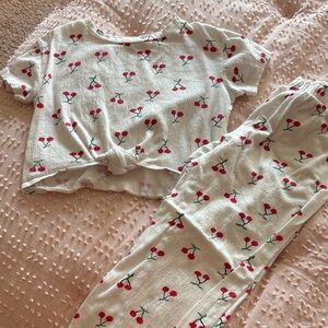 Jessica Simpson Cream Cherry Print Kids Pajama Set